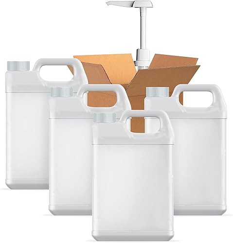 HWL - Jarra de plástico F-STYLE de 1 galón (paquete de 4) reutilizable con caja de envío, apta para alimentos, sin BPA, recipientes de polietileno