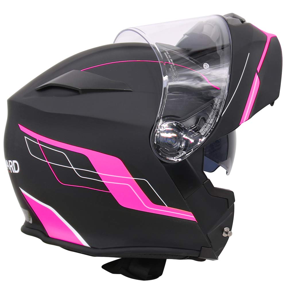 Leopard LEO-727 BL-A4 Anti-fog Visor Flip up Motorbike Helmet Motorcycle Dual-Speaker Headset,Hands-Free - Matt Black/Pink S (55-56cm)
