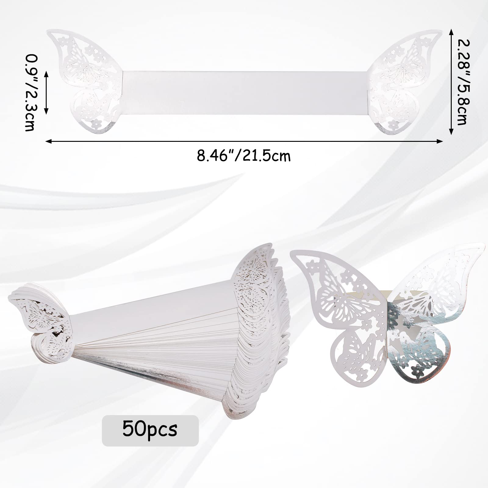 URROMA Napkin Rings, 50 Pcs Silver Butterfly Napkin Ring Holder Household Napkin Buckle for Table Decor, Sliver, 50pcs - Image 2