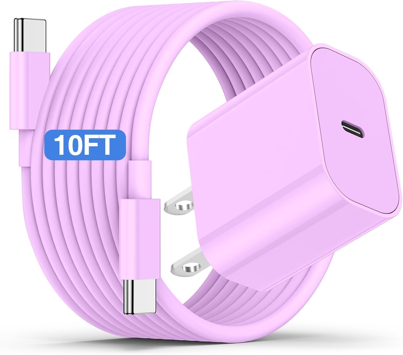 iPhone 17 16 15 Fast Charger and 10ft Type C to C Cable Cord Long, 20W USB C Charging Block Plug for Apple iPhone 17 Pro Max/17 Air/16 Pro/16 Plus/15 Pro/15 Mini/iPad Power Adapter Cube Brick/AirPods