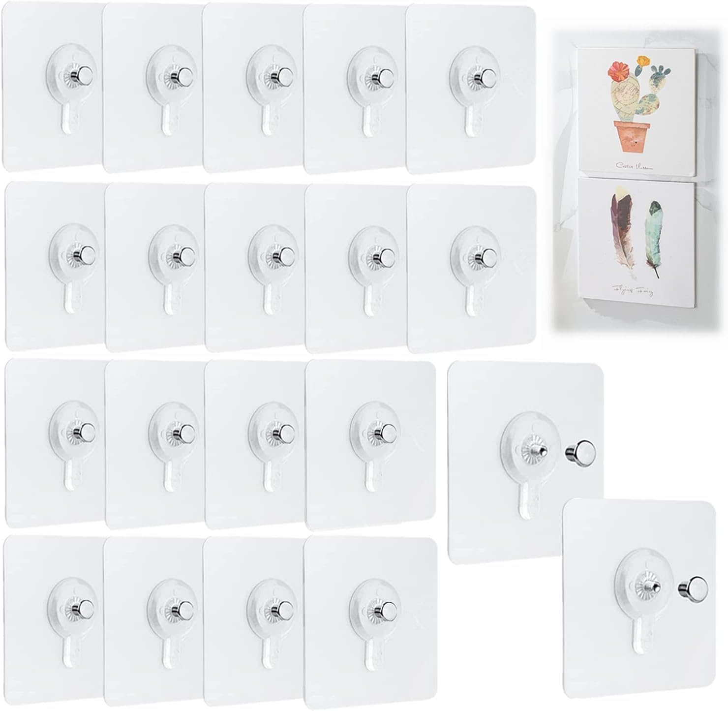 Pack of 20 SelfAdhesive Picture Hooks, Transparent Adhesive Hooks