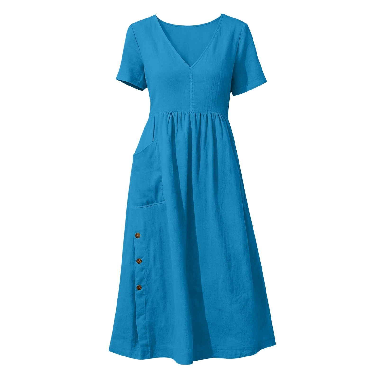 Vestito Estivo Donna Elegante Abiti Casual da Donna alla Moda 2026, Abito Estivo a Maniche Corte, Lunghezza al Ginocchio, con Tasche, Ideale per i Viaggi. Vestito da Spiaggia