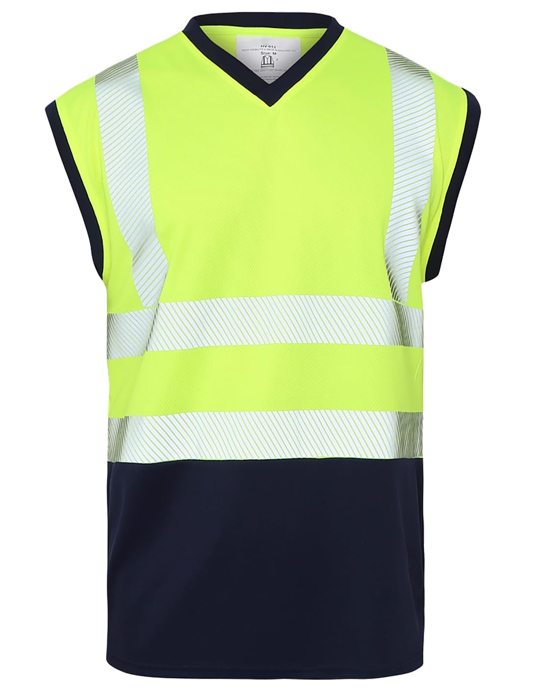 FAIRY BOUTIQUE Mens High Visibility Mesh Vest Top Hi Vis Reflective Tape 2 Tone T Shirt Sleeveless Work Utility Safety Tank Tops (Yellow/Navy 4X-Large)