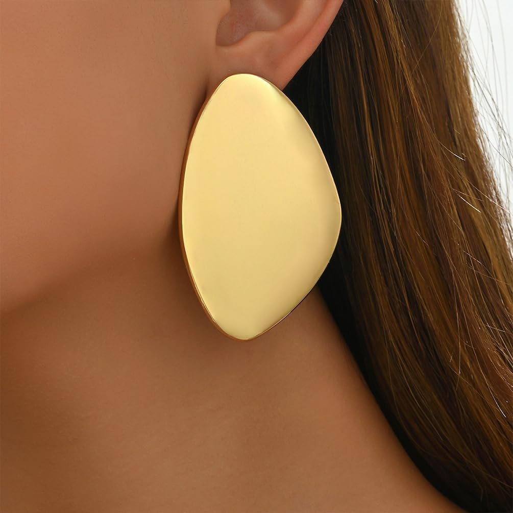 Chunky Gold Large Statement Earrings for Women Trendy, Punk Big Irregular Geometric Metal Drop Silver Stud Earring Thick Minimalist Party Jewelry Gift - Image 3