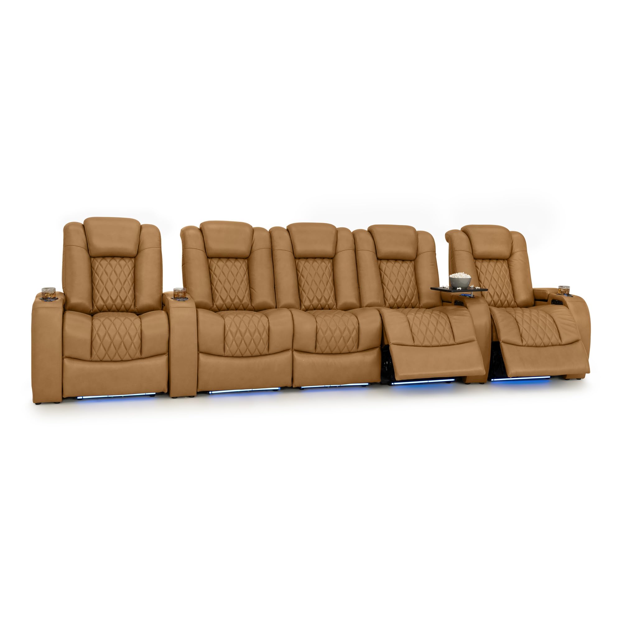 Seatcraft Diamante Home Theater Seating Tan Oak Row of 5 Middle Sofa