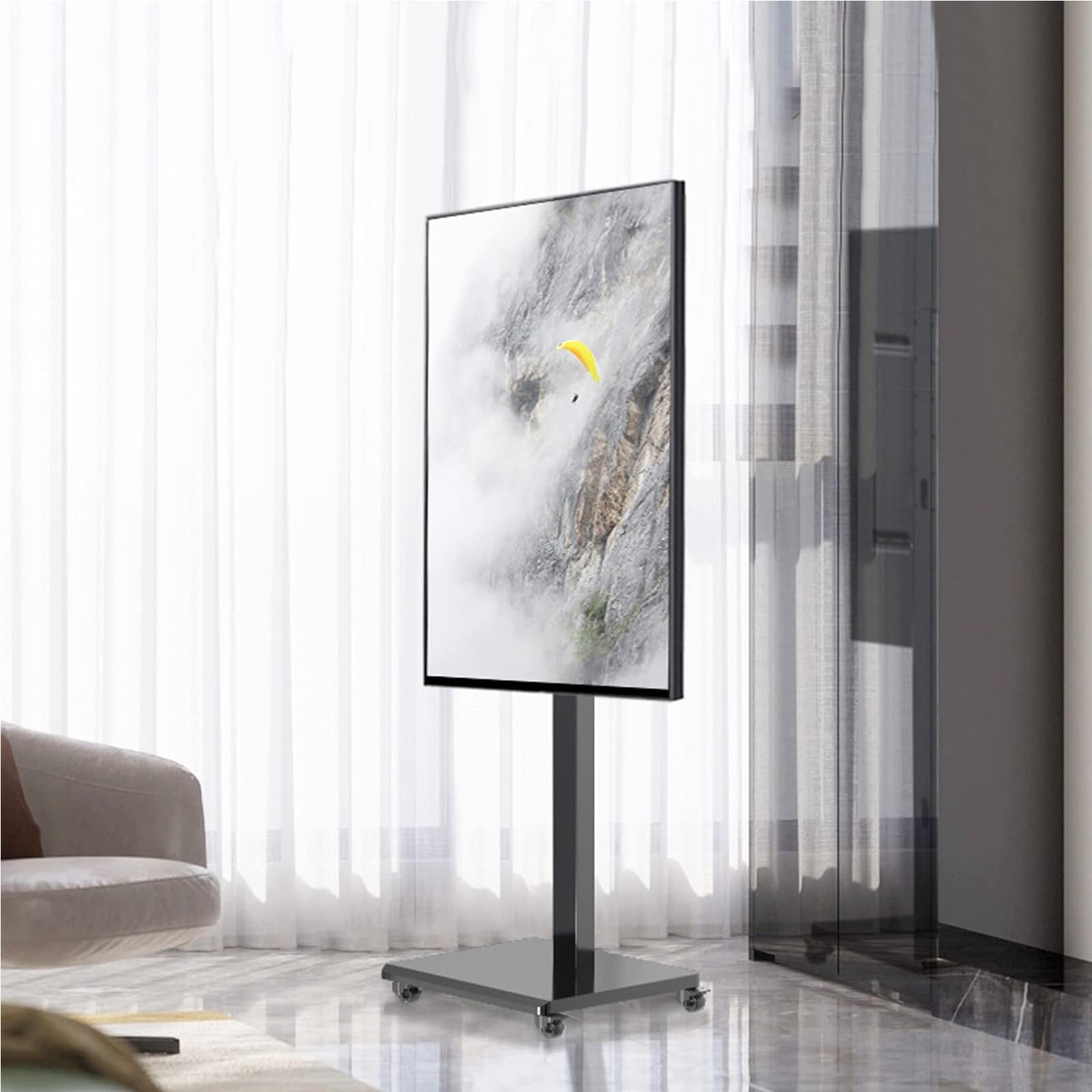 HPTHLY Mobile Stand - Universal Tv Floor Stand, Rolling/Mobile Tv Cart With Wheels For 26-55 Inch Tvs, Height Adjustable Rolling Tv Stand Hold Up To 50Kg/110 Lbs, Max Vesa 400X400Mm