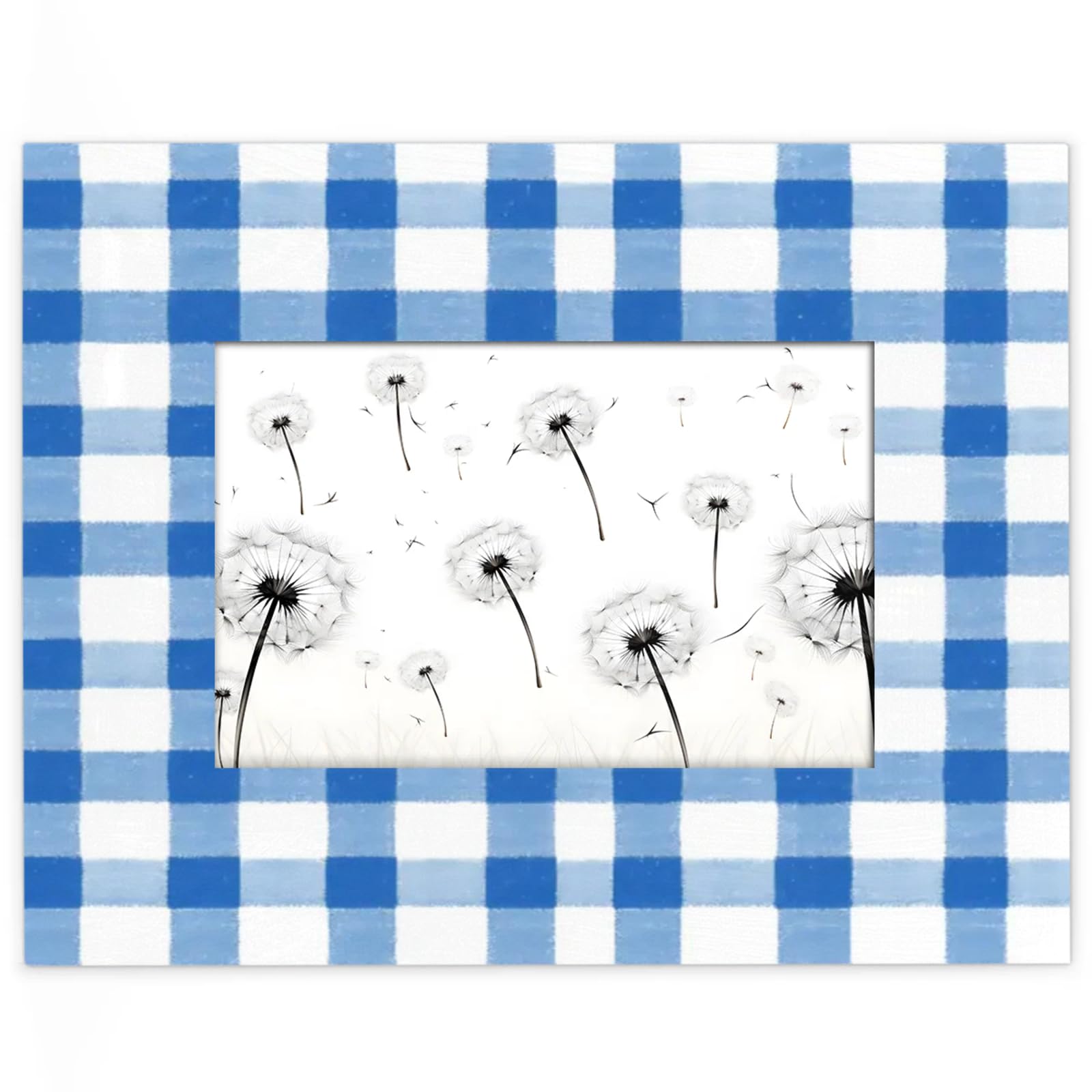 Kxnvtyeop Blue White Gingham Picture Frames with Stand Photo Frame 4x6 Inch Wooden Frame for Tabletop Wall Hanging Home Decoration