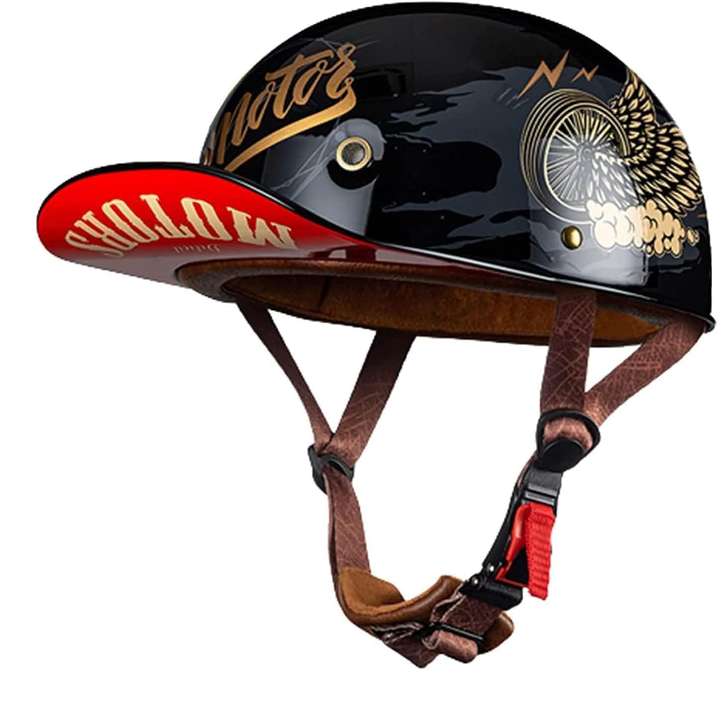 Casco moto mezzo casco stile tedesco, casco da baseball per adulti, caschi aperti per scooter per uomo donna, casco a semiguscio leggero a basso profilo omologato ECE, calotta per ciclomotor