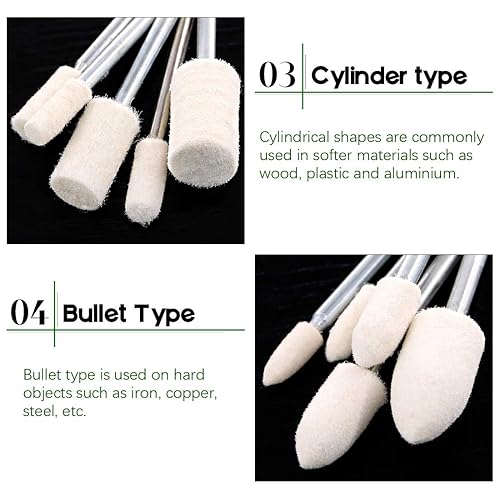 Miniatura 5 de Keadic Juego de accesorios de pulido de fieltro de lana multifuncional, 100 piezas, accesorios de pulido montados en mandril, vástago de 18 pulgadas