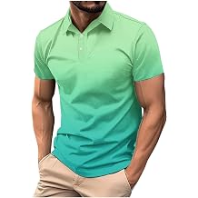 Mens Polo Shirts Short Sleeve Gradient Color Gym Workout Golf T-Shirt Casual Fashion V Neck Button Down Tops 2025