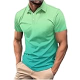 Mens Polo Shirts Short Sleeve Gradient Color Gym Workout Golf T-Shirt Casual Fashion V Neck Button Down Tops 2025