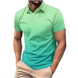 Mens Polo Shirts Short Sleeve Gradient Color Gym Workout Golf T-Shirt Casual Fashion V Neck Button Down Tops 2025
