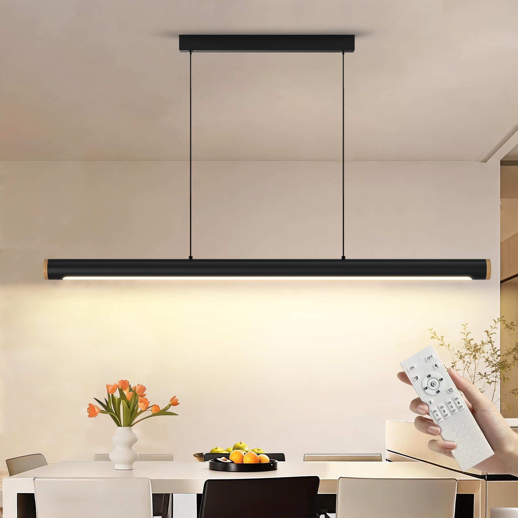 FANLG LED Pendelleuchte Esstisch 100cm/38W, Hängelampe Dimmbar 3000K-6000K | Lineare Pendelleuchte schwarz Hängelampe Esstisch Lampe hängend 150cm Höhenverstellbar Hängeleuchte für Esszimmer Küche