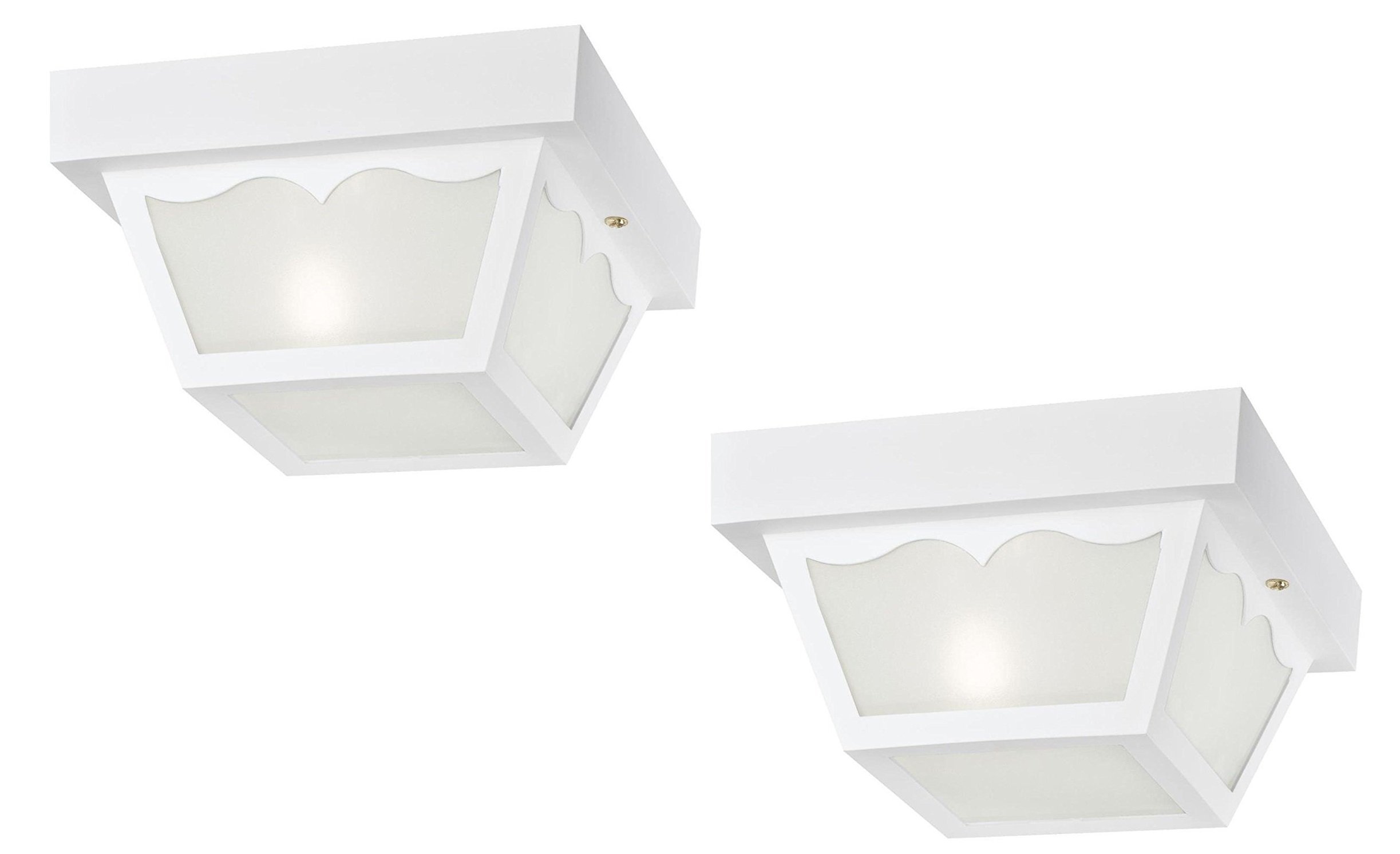 ciata porch ceiling light, outdoor porch light, flush mount indoor/outdoor light fixture, 60 watts, e26 base, frosted glass panels for porch, patio, garage door, balcony in white finish - 2 pack