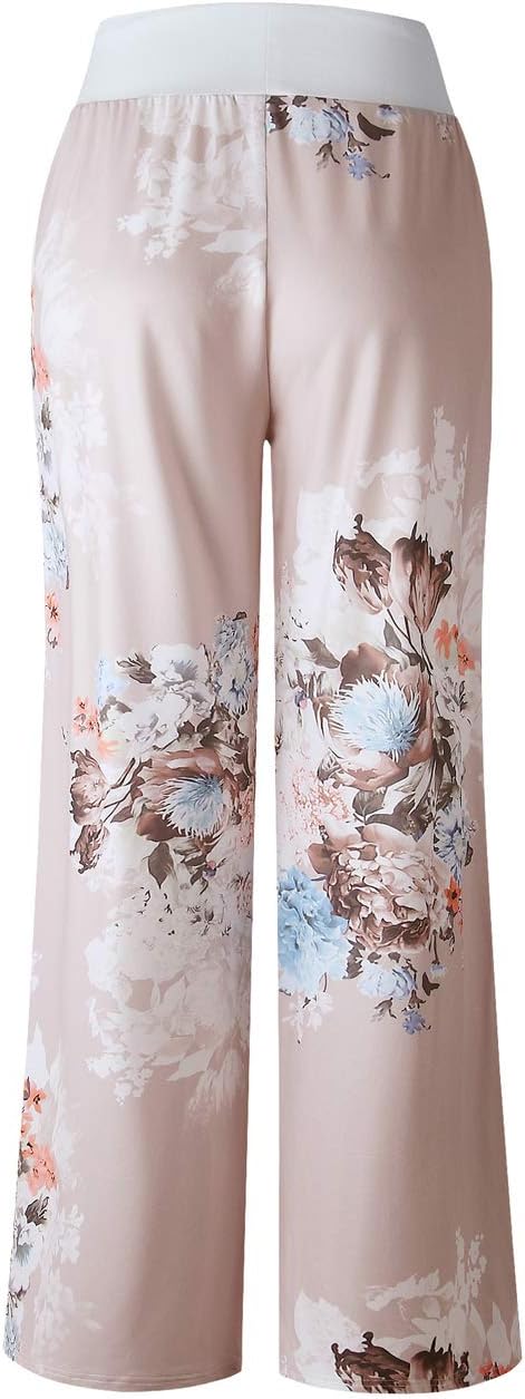 iChunhua Women's Comfy Stretch Floral Print Drawstring Palazzo Wide Leg Lounge Pant - Image 4