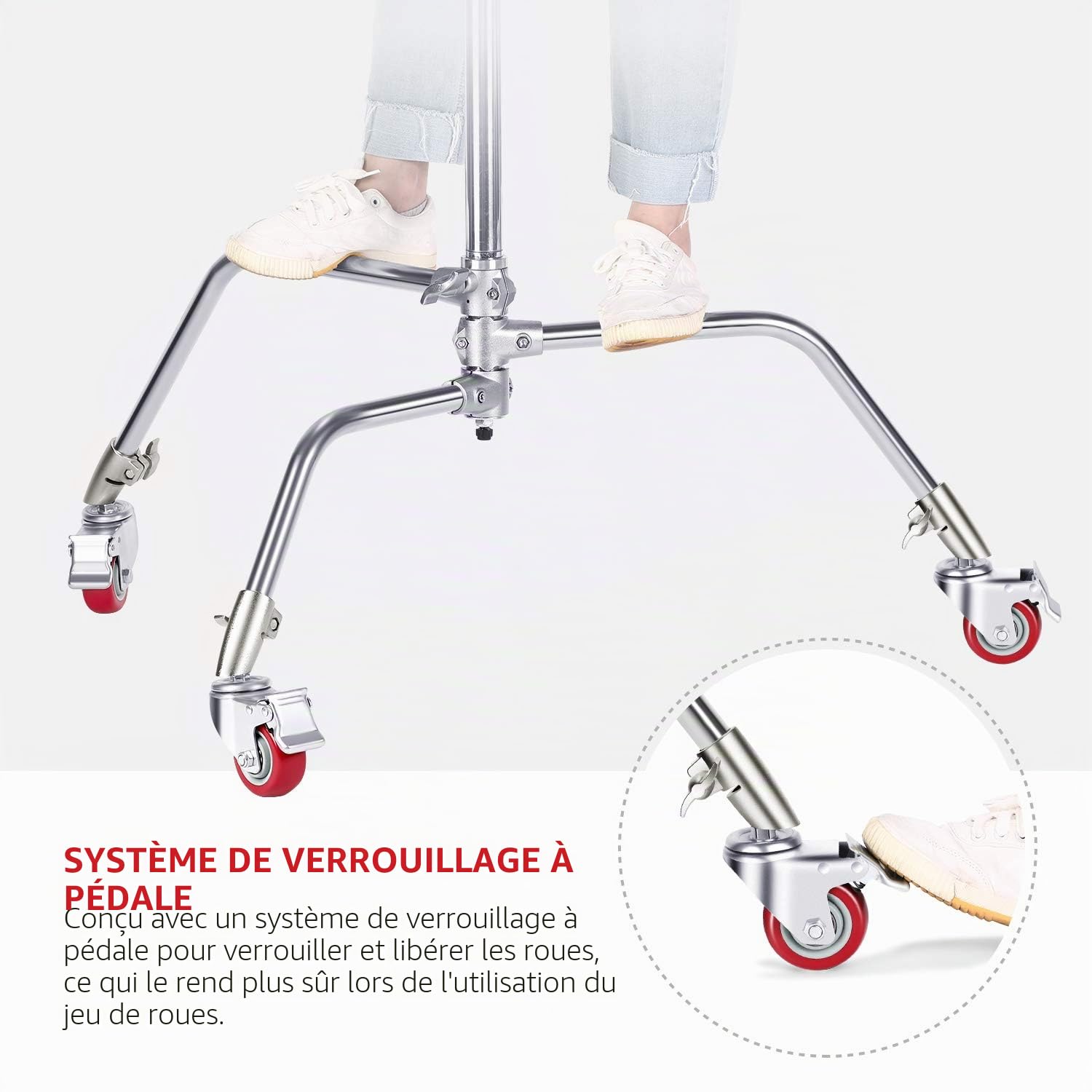 NEEWER Lot de 3 roulettes Pivotantes Diamètre de 75 mm, Construction en Métal et Base en Caoutchouc, Uniquement Compatible avec Le Support C Neewer pour Prise de Vue Vidéo en Studio(Argent)
