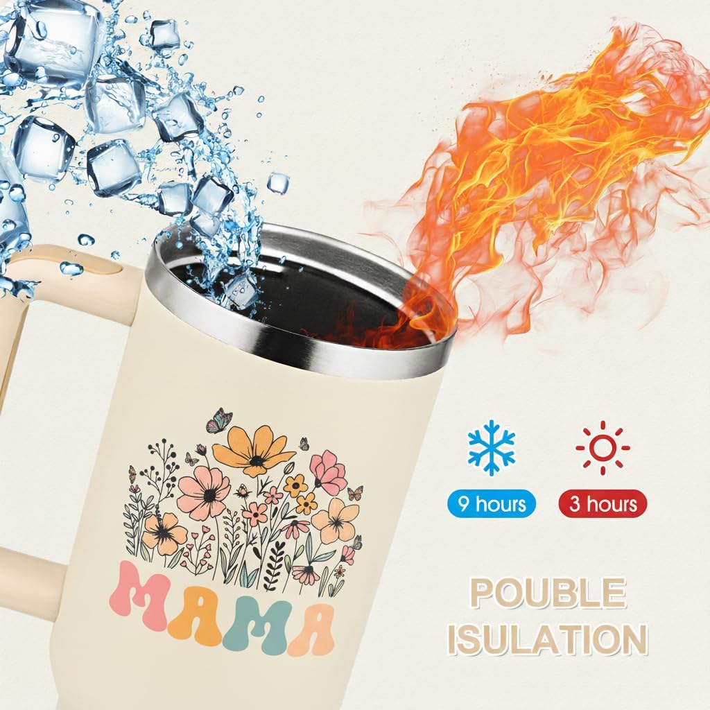 Mama Tumbler Gifts，40oz Tumbler with Handle for Moms, Travel Tumbler Gifts for Mother's Day women Birthday Christmas, Mama s Gift from daughter and Son - Image 4