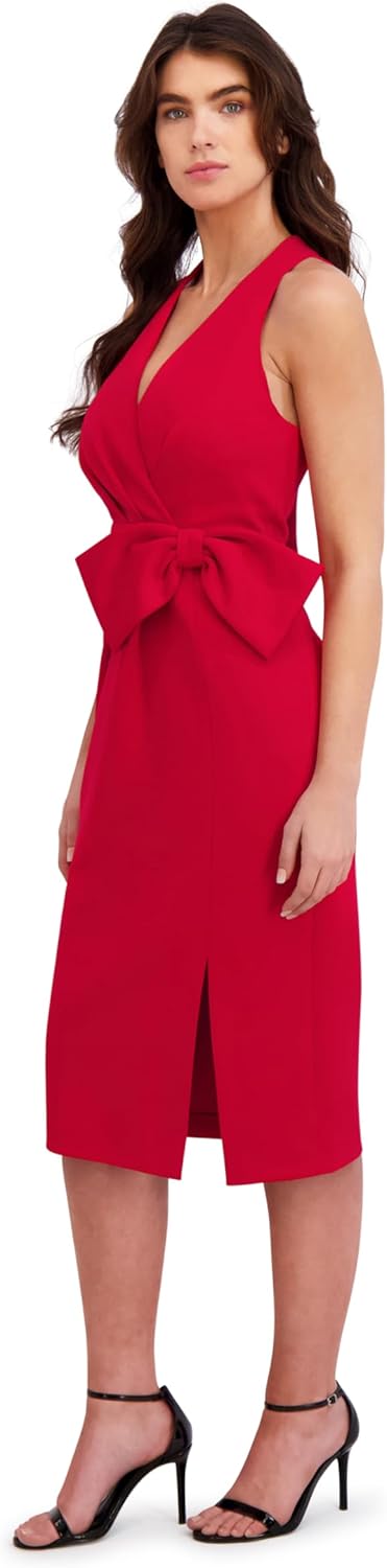 London Times Women's Sleeveless V-Neck Wrap Midi Tie Waist-Cocktail Party Wedding Guest Dresses - Image 3