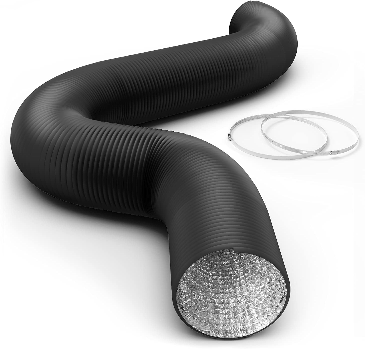 iPower Flexible 10 Inch 25 Feet Aluminum Ducting 4 Layer Protection Dryer Vent Hose for HVAC Heating Cooling Ventilation and Exhaust, 2 Clamps Included, Black iPower Flexible 10 Inch 25 Feet Aluminum Ducting 4 Layer Protection Dryer Vent Hose for HVAC Heating Cooling Ventilation and Exhaust, 2 Clamps Included, Black