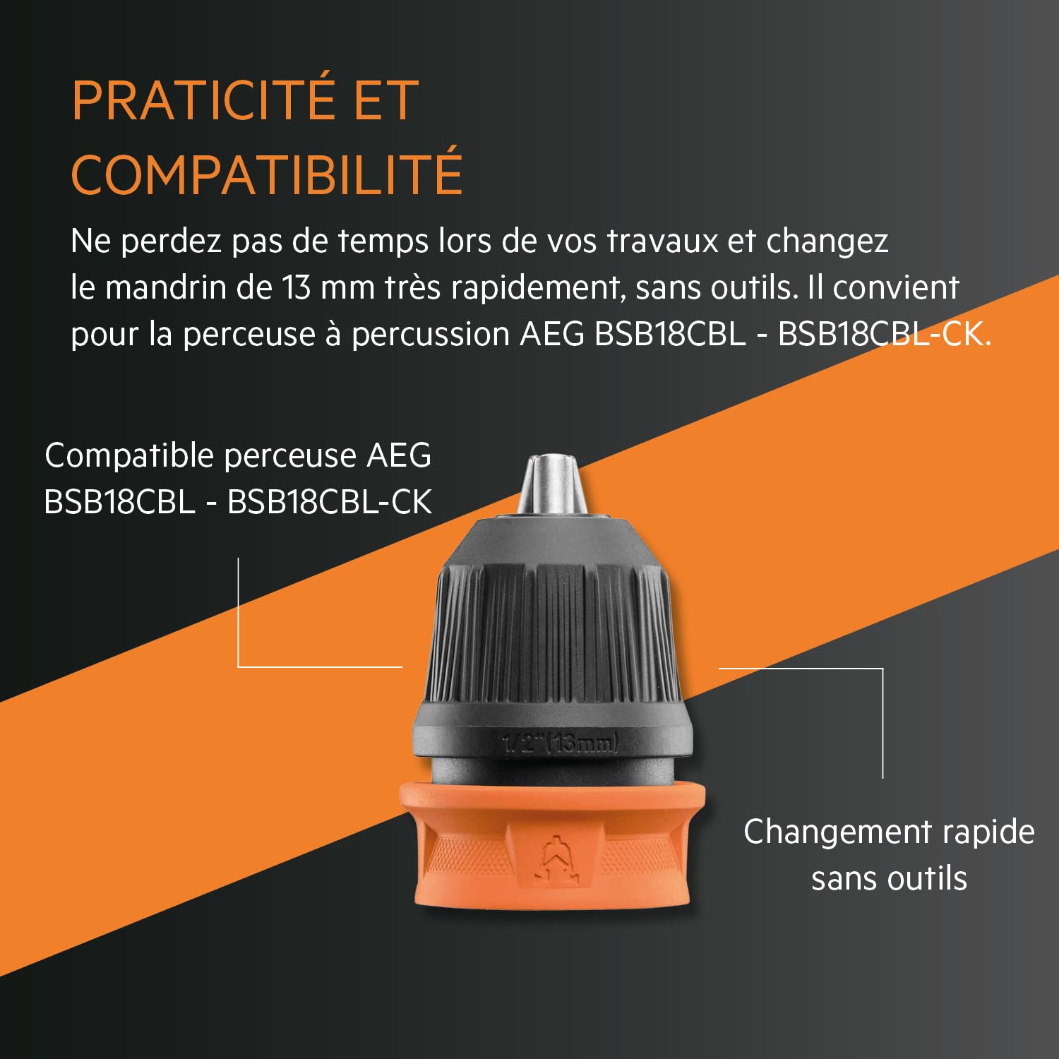 AEG - Mandrin 13 mm pour perceuse percussion BSB18CBL - BSB18CBL-CK