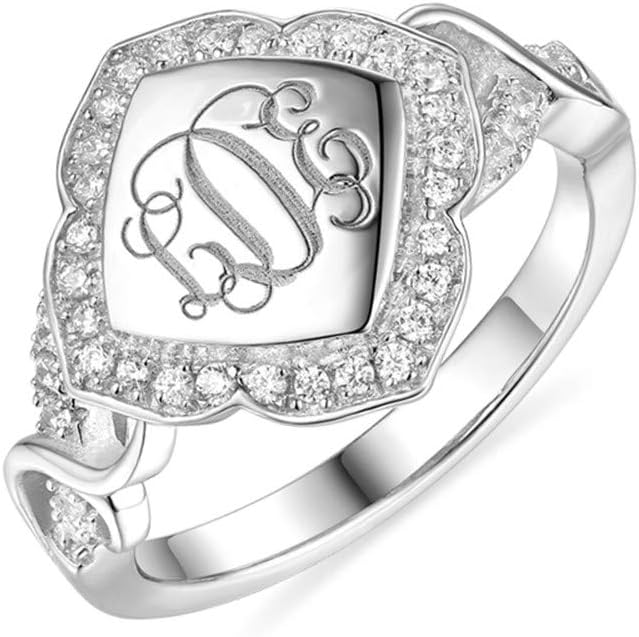 AILIN Custom Classic Monogram Ring 925 Sterling Silver Personalized Engraving initials Rings Graduation Christmas Wedding CZ Anniversary Mother’s Day Jewelry Gifts For Women Sister Wife Daughter