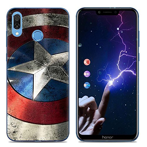 Aksuo Funda For Huawei Honor Play , TPU Anti-Rasguño Anti-Golpes Cover Protectora Transparente Claro TPU Caso Bumper Slim Silicona Case - Capitán America
