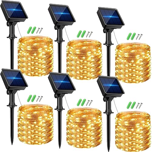 kolpop 6 Pack Solar Fairy Lights Outdoor, 32FT 80LED Solar Powered Twinkle Light Waterproof, 8 Mode Copper Wire Solar Tree Lighting for Outside Garden Yard Decorative (Warm White)