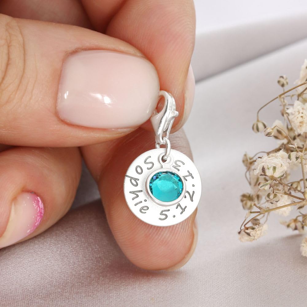 Charms Anhänger 925 Silber Gravur Charm personalisiert Geschenk Geburt Zusatzanhänger Name Namensgravur Bettelarmband Geburtsstein | HANDMADE IN GERMANY
