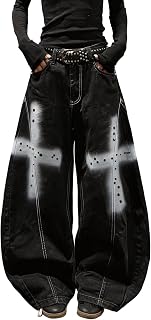 Women's Graffiti Baggy Jeans Y2k Wide Leg Jeans Hip Hop Loose Fit Denim Pants Skater