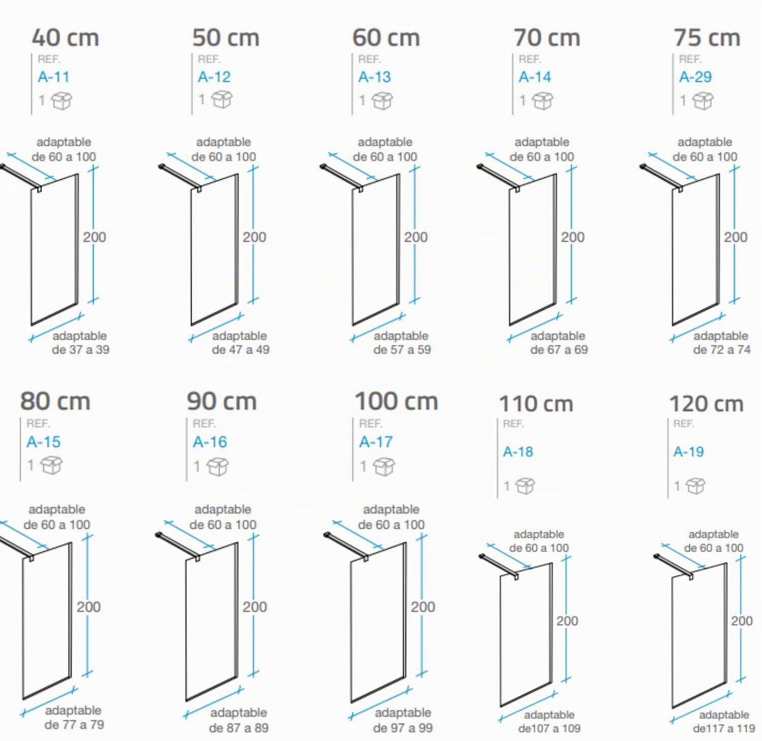 Mampara de Ducha FIJA FRONTAL Málaga – Panel Pantalla Fijo TRANSPARENTE – 200cm Altura - Cristal Templado antical y 8mm de espesor Varias Medidas Disponibles – Cromo, 40 cm (1 fijo)