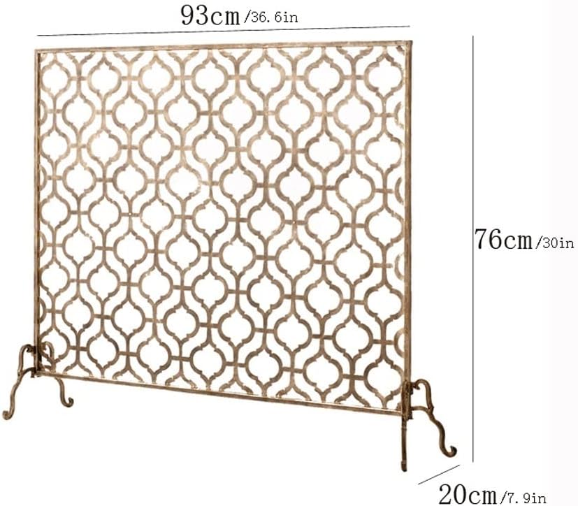 Metal Fire Screen Panel Fireplace Screen Spark Screen Retro Wrought Iron European Style Fireplace Compartment Fire Screen Fireplace Accessories Fireplace Mesh Screen Curtain (Color : Brass)