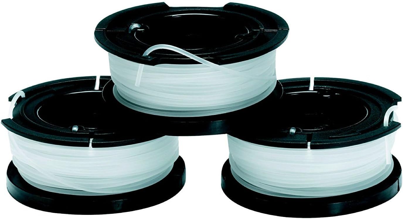 Black+Decker Akku-Rasentrimmer (Powercommand EasyFeed, 18V 4,0Ah, inkl. Akku und Ladegerät, 30 cm Schnittbreite, für größere Flächen) + Fadenspulen (für Trimmer 3er Pack- 3 x 10 m Länge)