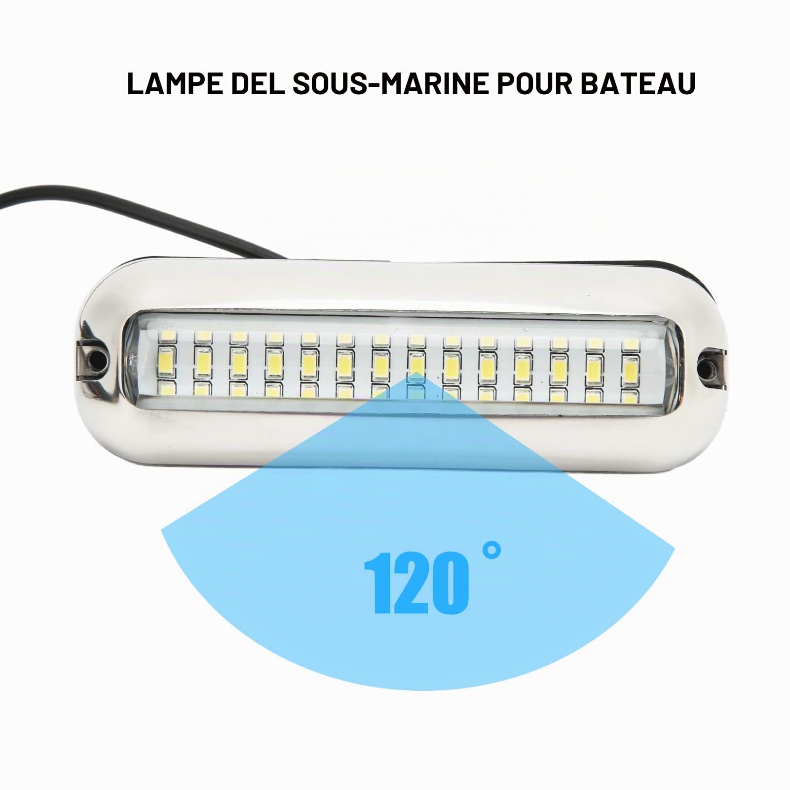 Marine LED Sous-Marine 1500LM Haute Intensité 42 LED Lumière Bateau en Acier Inoxydable Lentille Claire pour Ponton et Pont (Lumière Blanche)