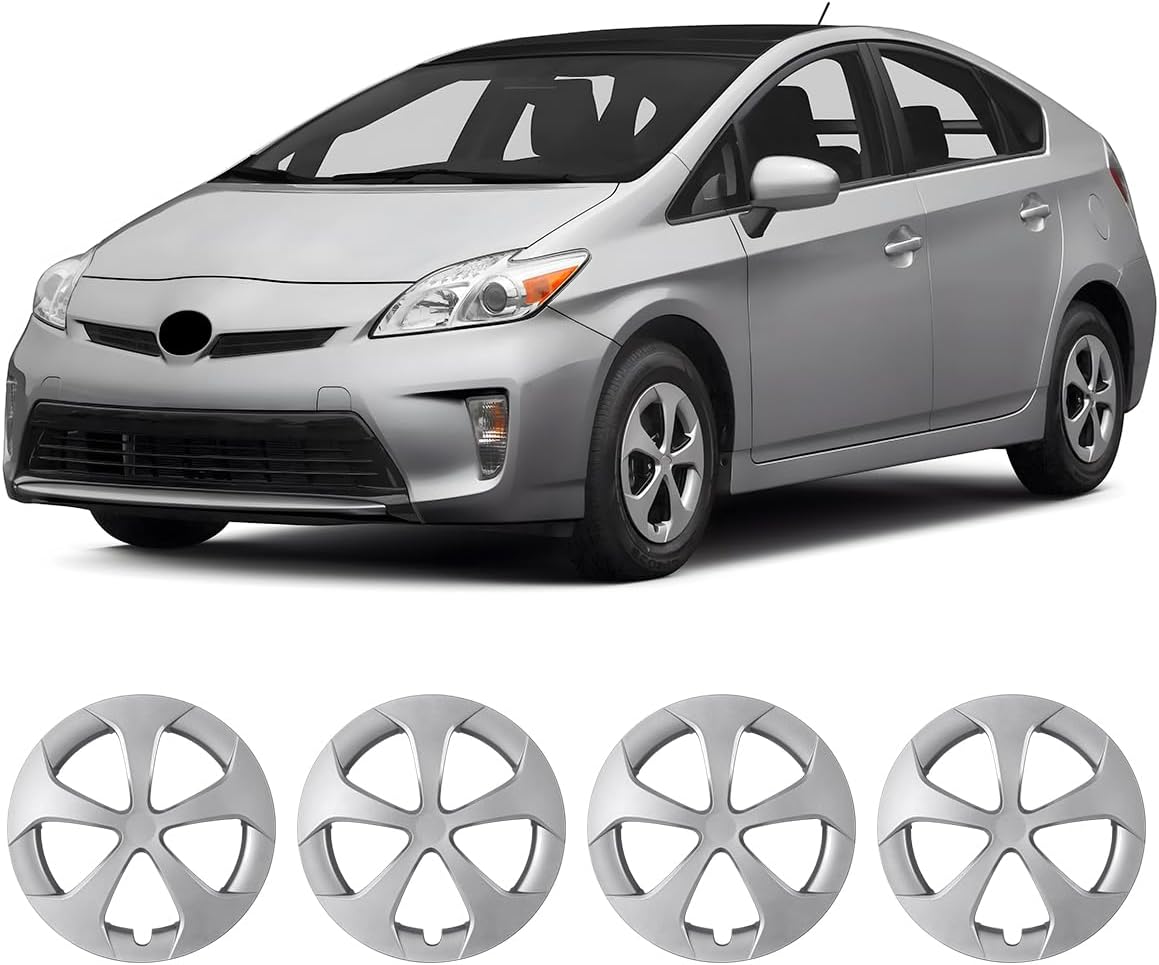 15 Inch Hubcaps Set of 4 Silver Lacquer Wheel Rims Cover R15 for Toyota Prius 2010-2015, ABS & PC Material Wheel Tire Covers Snap On Automotive Accessories for Toyota Prius 2010-2015(4-Packs,15-Inch)