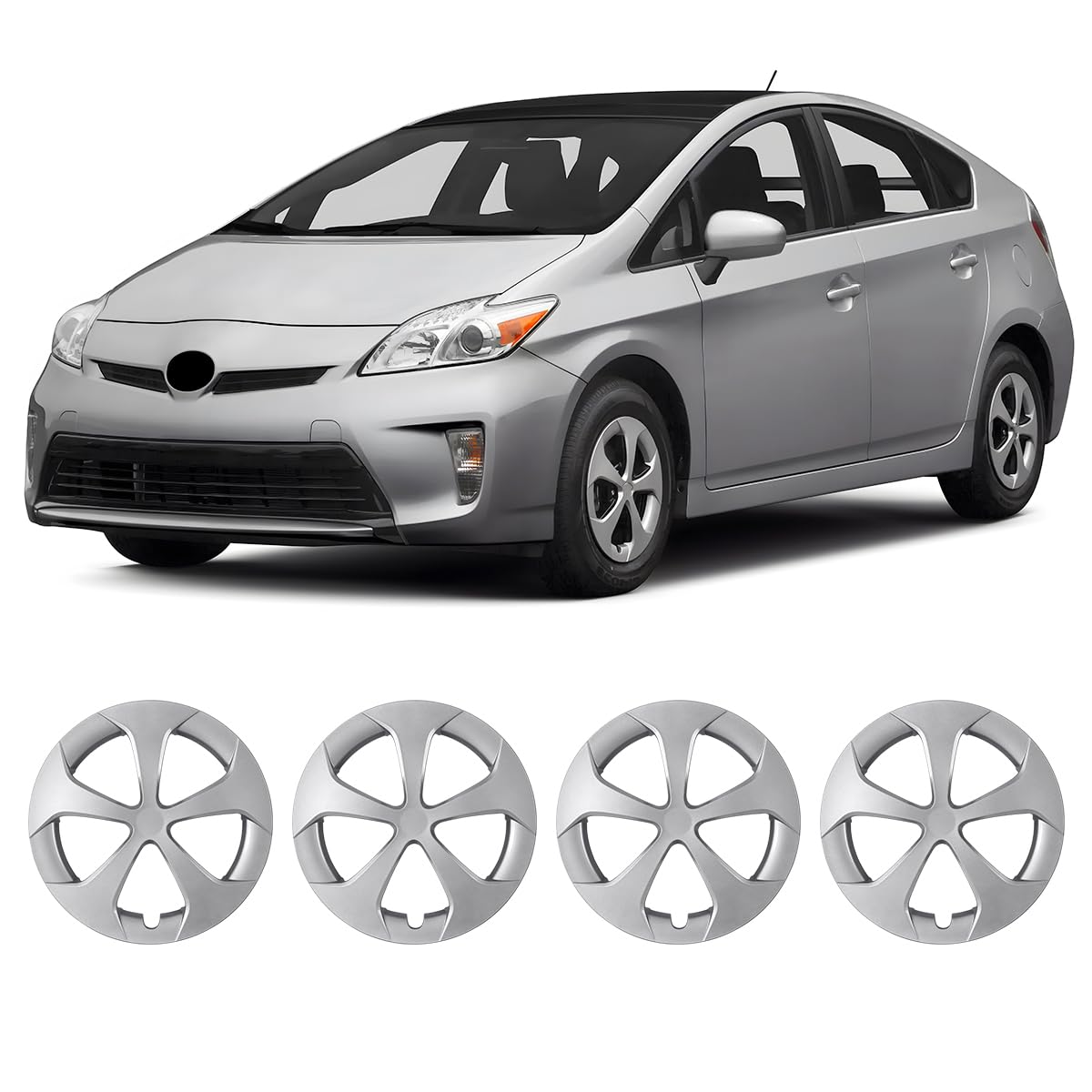 15 Inch Hubcaps Set of 4 Silver Lacquer Wheel Rims Cover R15 for Toyota Prius 2010-2015, ABS & PC Material Wheel Tire Covers Snap On Automotive Accessories for Toyota Prius 2010-2015(4-Packs,15-Inch)