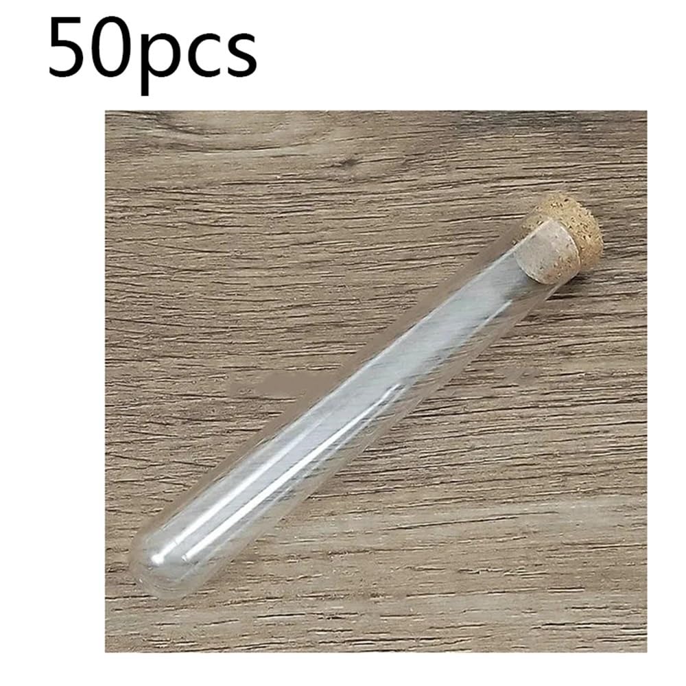 Cristalería de Laboratorio Tubos de ensayo de plástico transparente de fondo redondo con vial de corcho (50 o 100 unidades)(18x180mm 50pcs)