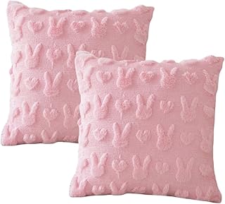 Juego de 2 fundas de almohada de Pascua acogedoras y elegantes para decoración de sofá y sofá (color rosa, 45 x 45 cm)