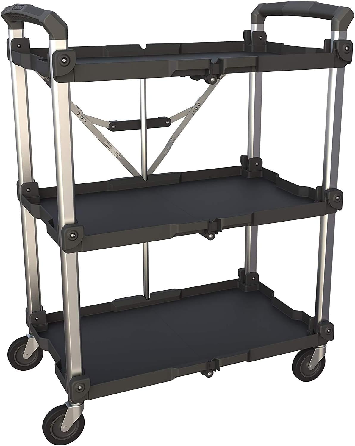 Olympia Tools 85-199 Pack-N-Roll Folding Collapsible Service Cart XL, Full Black, 100 Lb. Load Capacity per Shelf