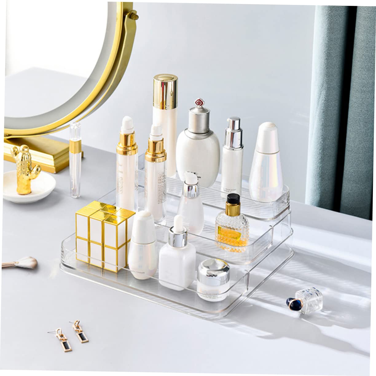 Garneck Kosmetischer Organizer Gewürzspeicherbehälter mit Stufigem Design Platzsparend für Küche Büro und Schlafzimmer für Gewürze und Haushaltsgegenstände