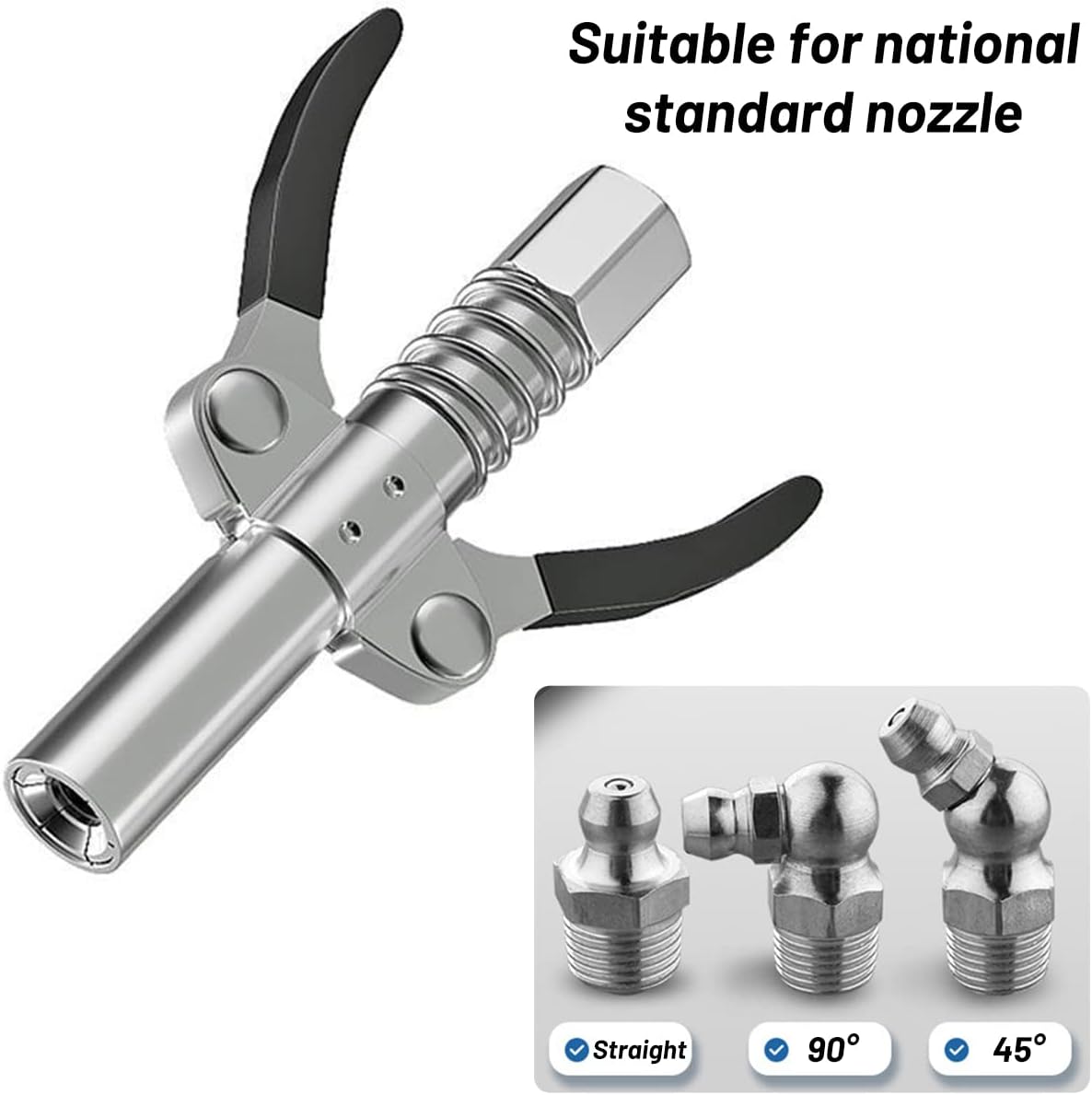 Grease Gun Coupler Double Handle, Upgrade 12000 PSI Grease Gun Tip Ends Couplers with 30cm Hose, Quick Locking Release Grease Compatible with All Grease Guns 1/8" NPT Fittings (Double Handle)
