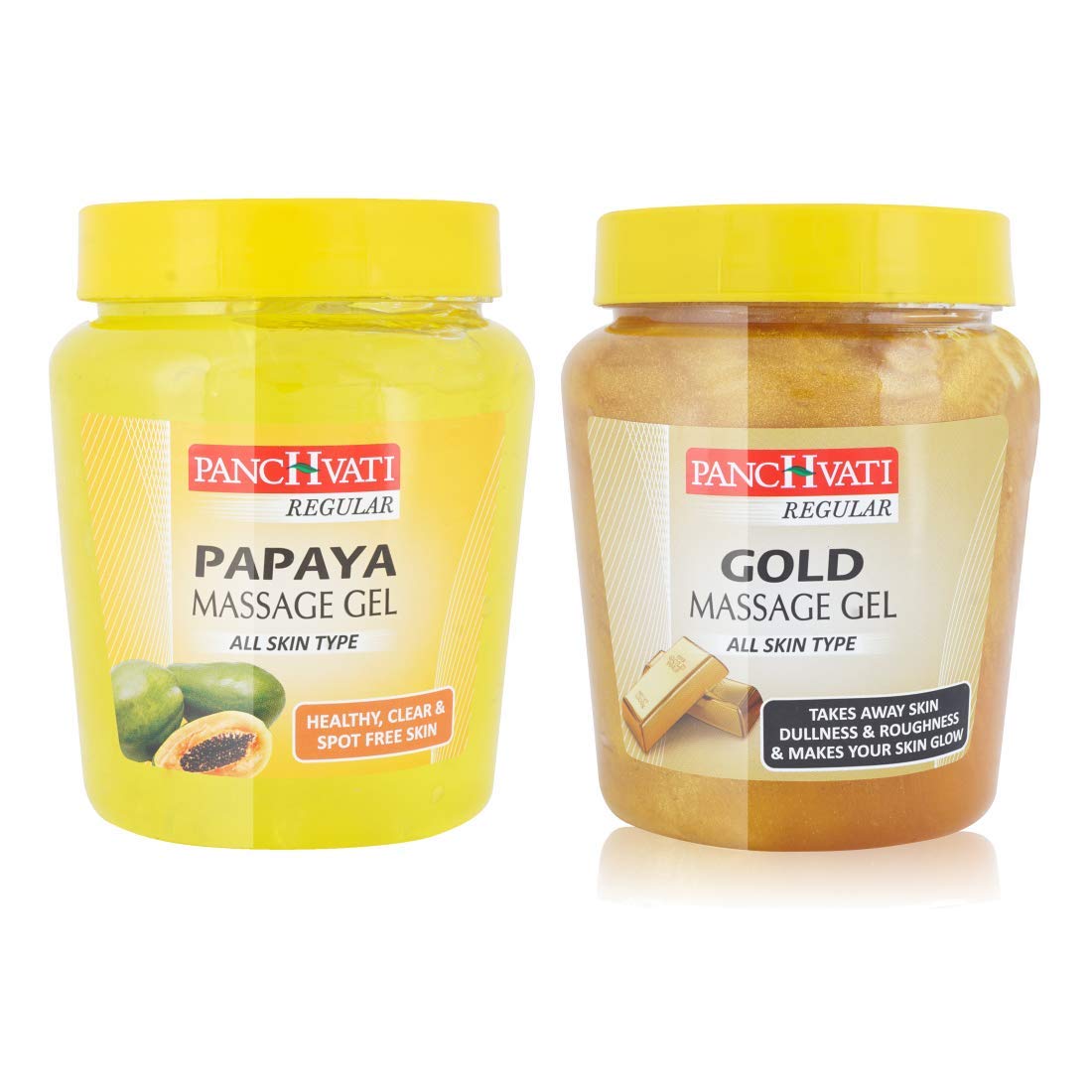 Panchvati Gold Massage Gel 500 Ml & Papaya Massage Gel 500 Ml, Herbal Face Gel Combo Pack For Glowing Skin