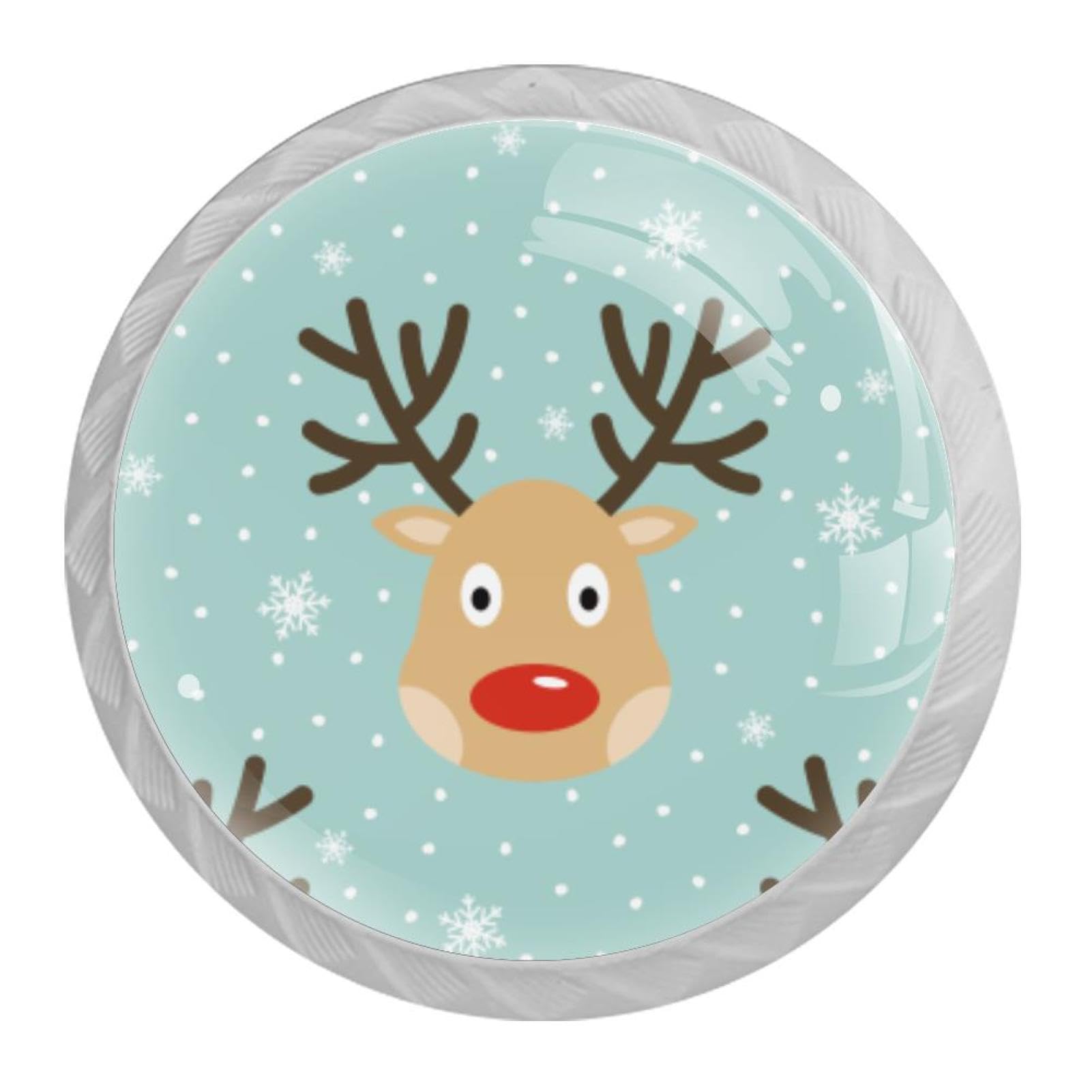 Tqmspg Multi09 4 Pieces Drawer Pulls Cute Deer Snowflakes Pattern Door Knobs Dresser Handles For Kitchen Wardrobe Cupboard Hardware Furniture