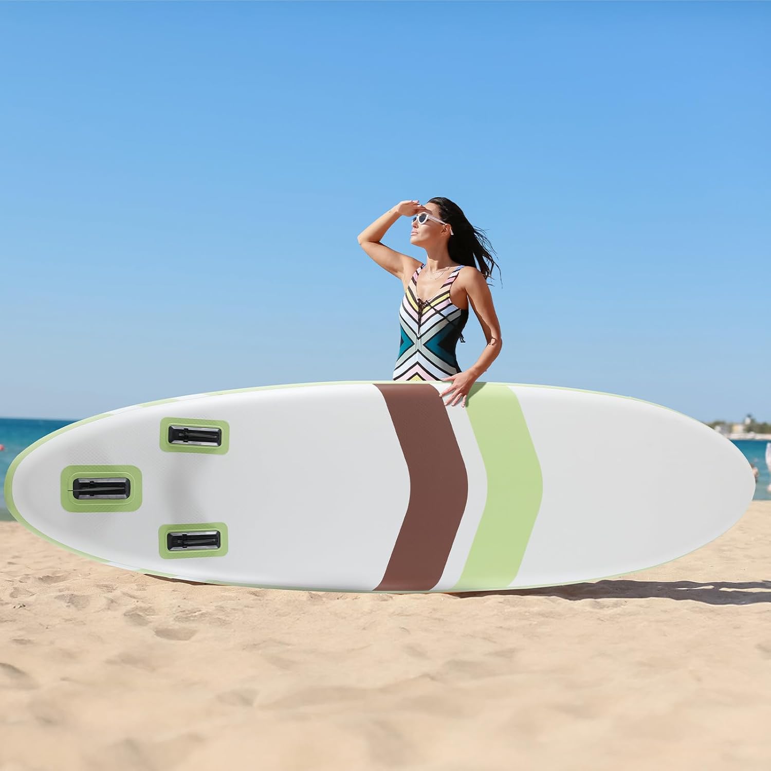 10.5' Inflatable Stand Up Paddle Board with Premium SUP Paddle Board Accessories, 2-in-1 Paddle with Wide Stable Design for All Skill Levels, Non-Slip Comfort Deck for Youth & Adult