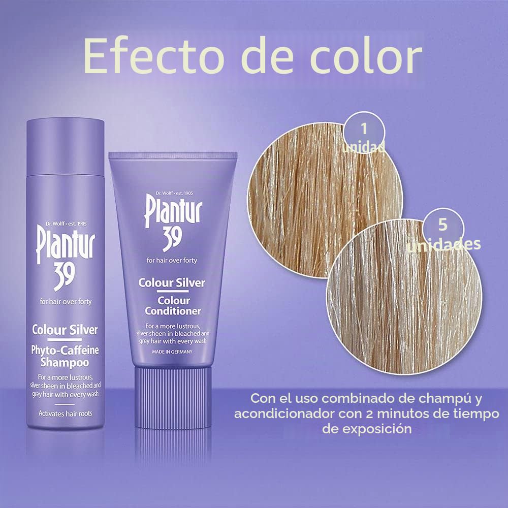 Plantur 39 Juego de champú y acondicionador morado | Brillo plateado mejorado para cabello decolorado y gris | Previene y reduce la pérdida de cabello y apoya el crecimiento del cabello | 1 champú de