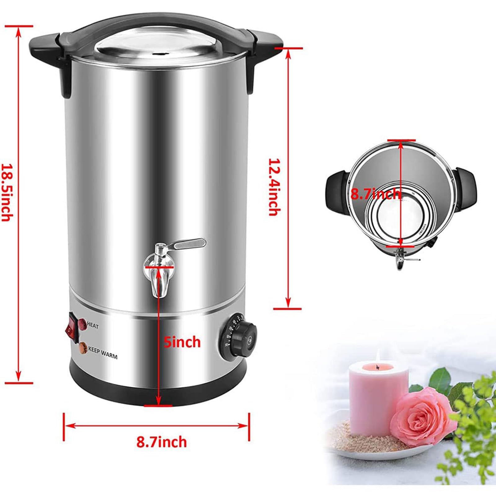 Topiarka do wosku o mocy 1800 W, zestawy do produkcji świec, 8L, 10L, 12L, 15L, elektryczny podgrzewacz do parafiny ze stali nierdzewnej, do produkcji świec (12L)