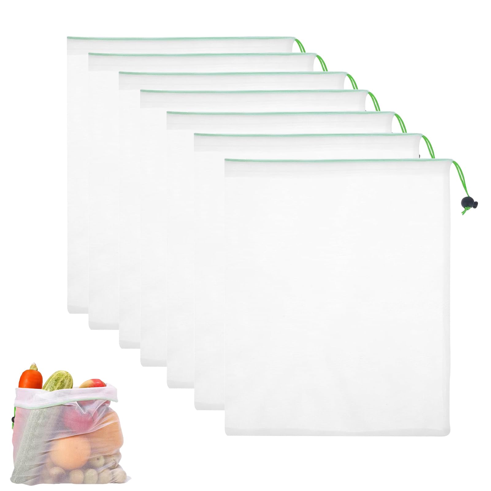 8pcs Reusable Mesh Fruit Bags 35 * 30cm Vegetable Bags Drawstring Netted Mesh Bags for Fresh Vegetable/See Through Mesh Produce Bags for Storage Fruit Vegetable