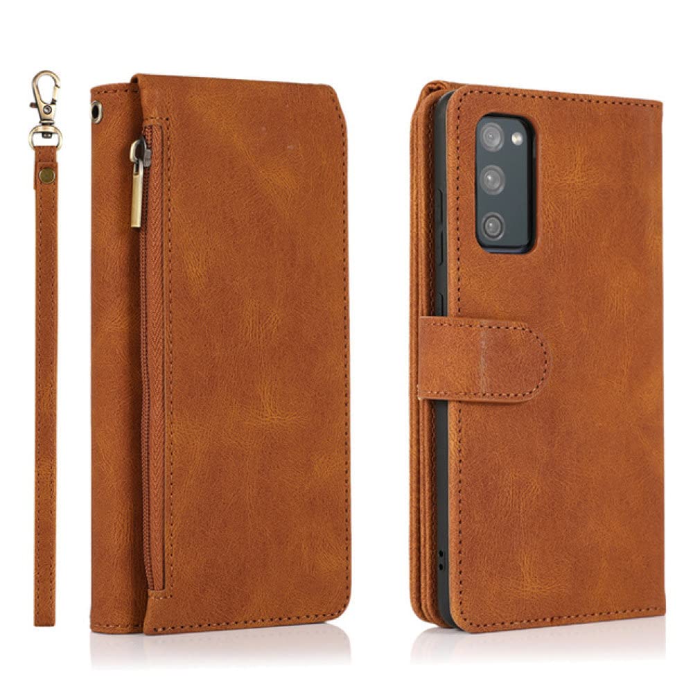 Housse en Cuir Galaxy S21 et S20 FE Coque Portefeuille de Luxe avec Fentes pour Cartes Marron