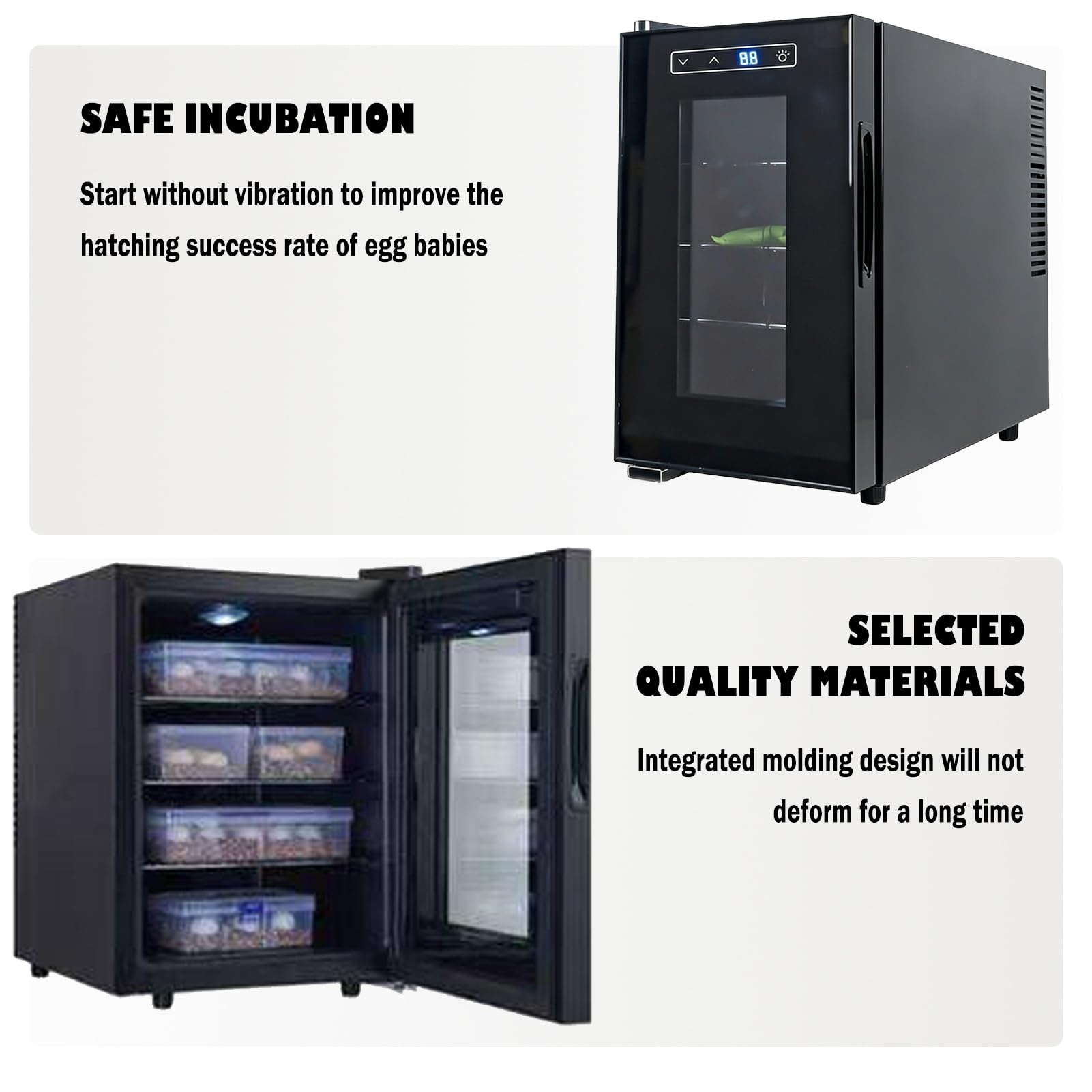 Reptilien-Inkubator, 25 L, Digitaler Eier-Inkubator Mit Präziser Temperaturregelung (10–40 ℃), Leiser Betrieb, Doppelschichtige Glastür(23L)