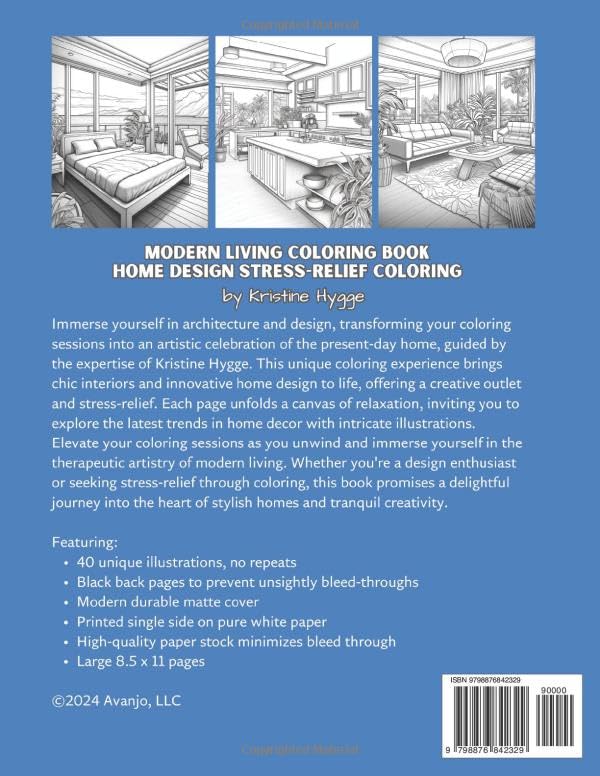 Modern Living Coloring Book: Home Design Stress-Relief Coloring: Unleash Your Creativity and Relax with Intricate Coloring Pages Featuring Chic ... Adventures through Chic Interiors and Modern) image 3