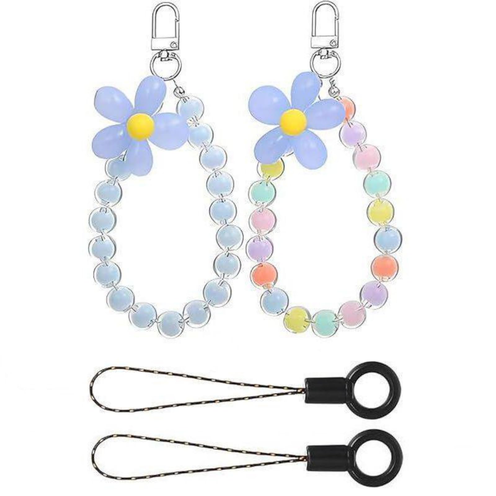 Phone Charms for Girls, Macaron Color Bead Flower Mobile Keychain, Two Pieces Set for Daily Use, Compact Design with Secure Attachment, Phone Lanyard & Mobile Charms, Cute Phone Accessories-image-28